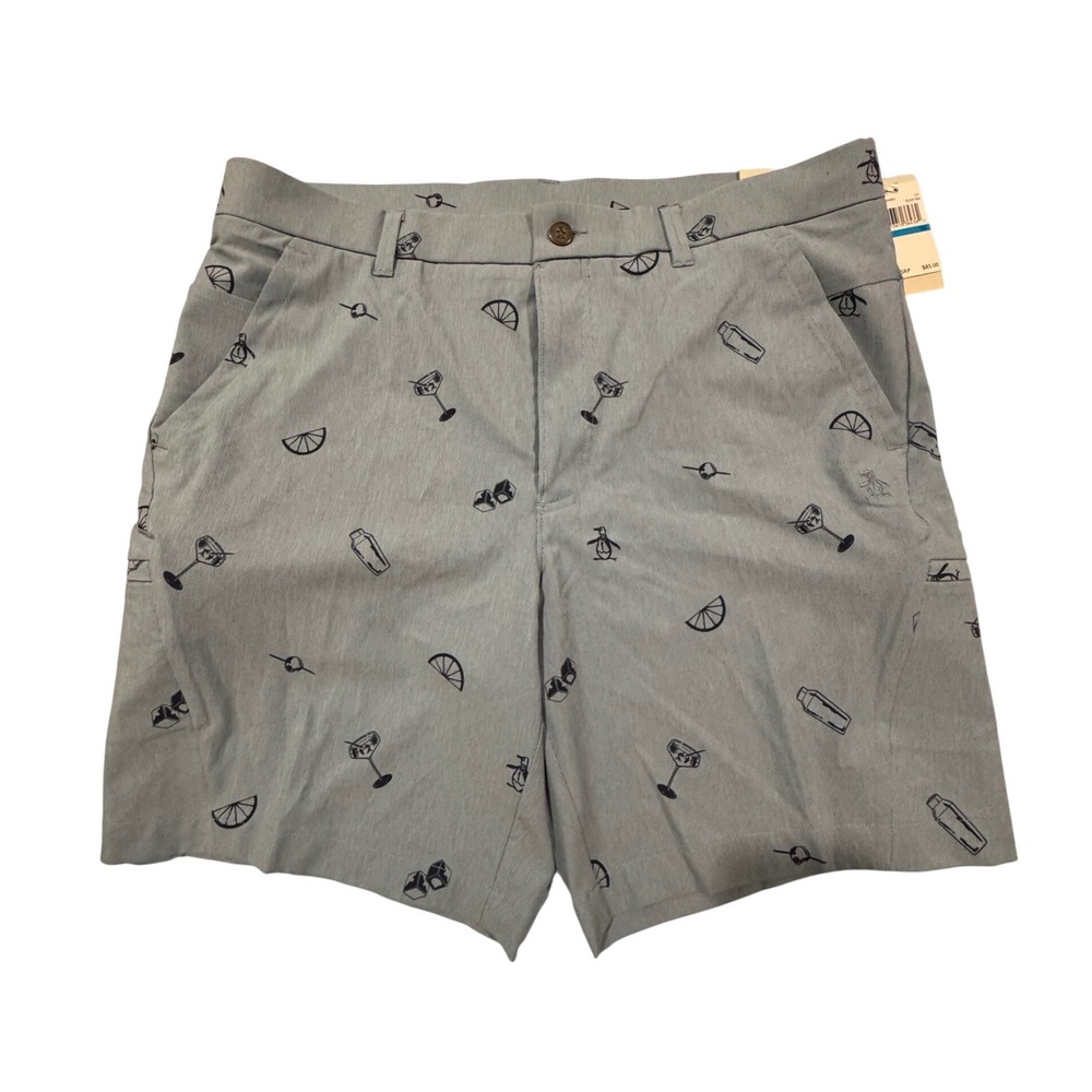 Original Penguin Mens Golf Shorts 36 Blue Cocktail Print Stretch OGBFD048SU